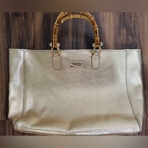 Lilly Pulitzer Gold Bamboo leather  Handle Tote